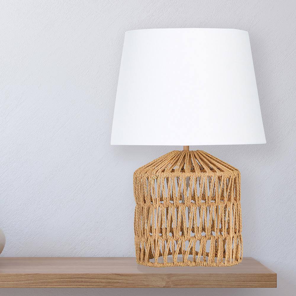 Natural Woven Rope Table Lamp with White Empire Shade
