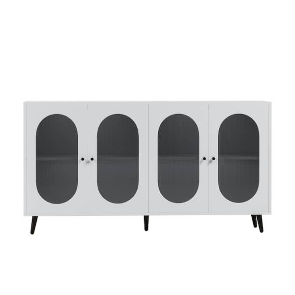 Sudzendf White Wood Pantry Organizer, Modern Accent Sideboard Cabinet with Acrylic Doors