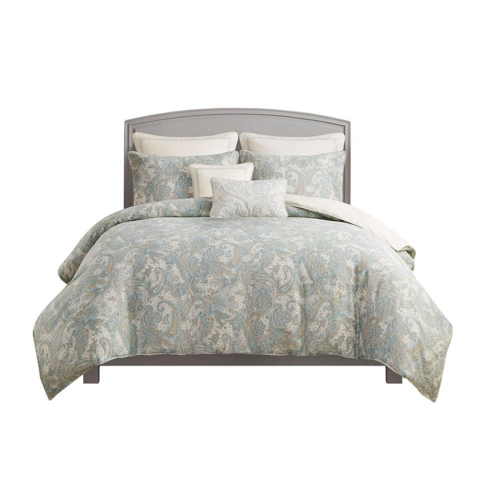 Chelsea Blue and Ivory Cotton Full/Queen Duvet Cover Set