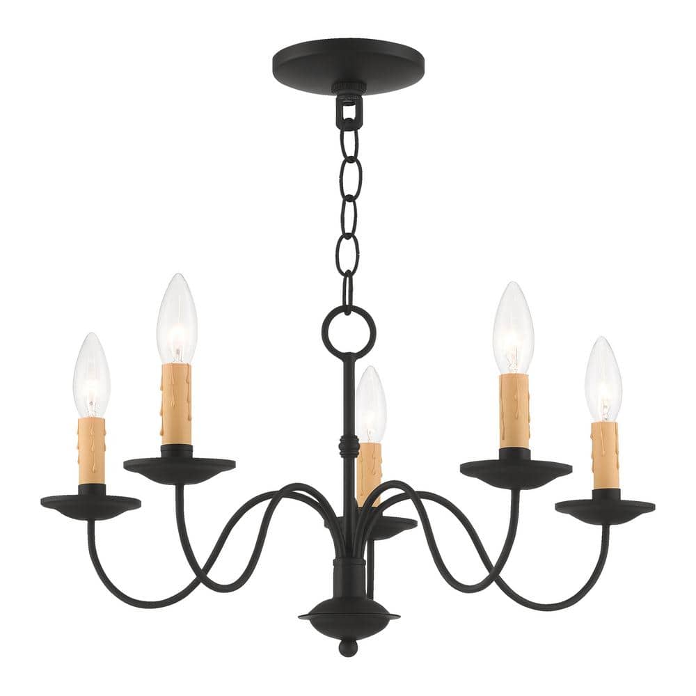 Elegant Black Steel 5-Light Candelabra Chandelier