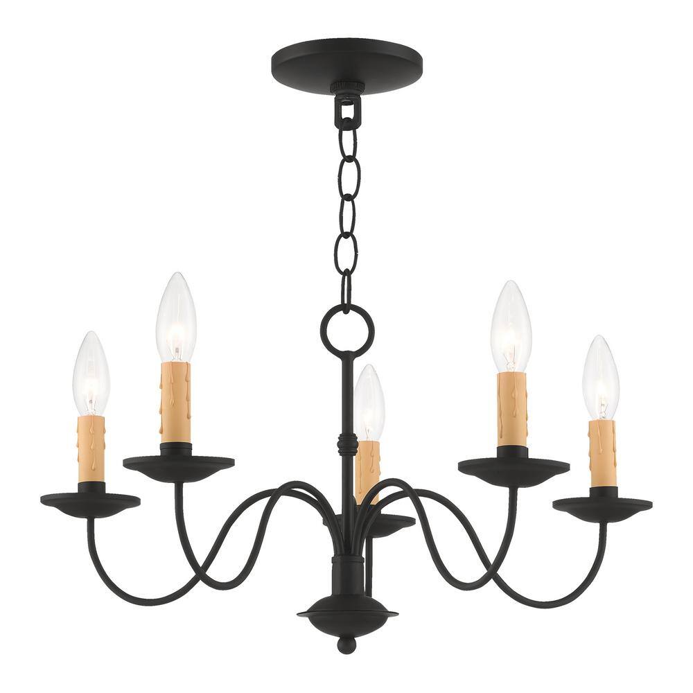 Elegant Black Steel 5-Light Candelabra Chandelier