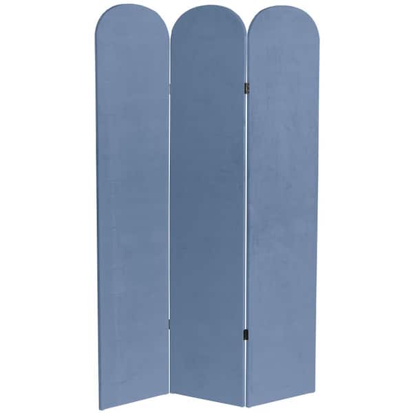 6 ft. Blue 3-Panel Classic Arch Velvet Room Divider