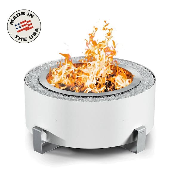 Luxeve Smokeless Stainless Steel Outdoor Fire Pit - White River Powder-Coated Finish - Includes Crystal Clear Glass Rock