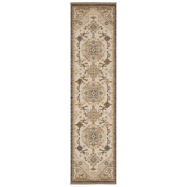 Amara 2 ft. x 10 ft. Tan/Grey Oriental Area Rug