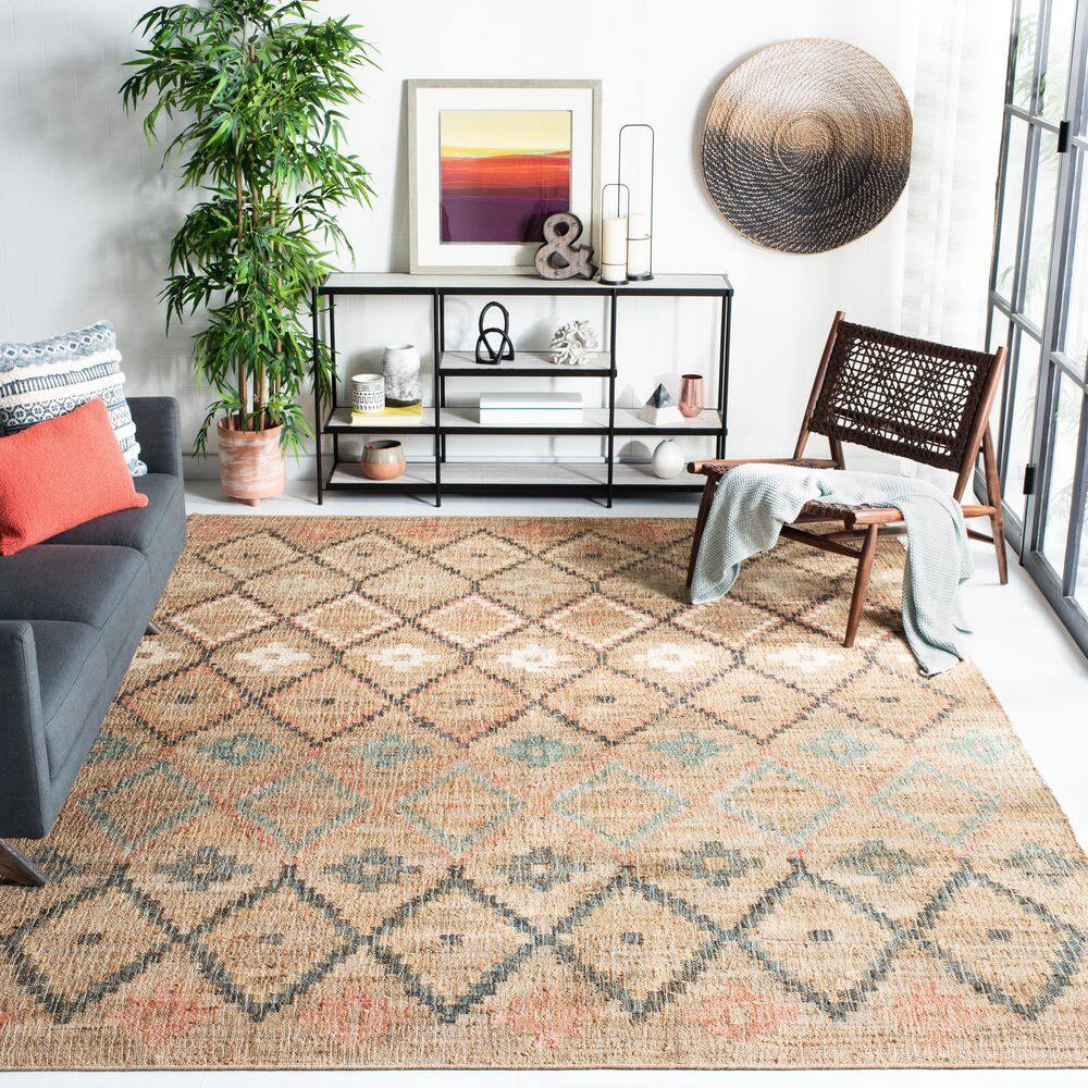 Bohemian Blue and Beige Wool Cotton 8' x 10' Area Rug