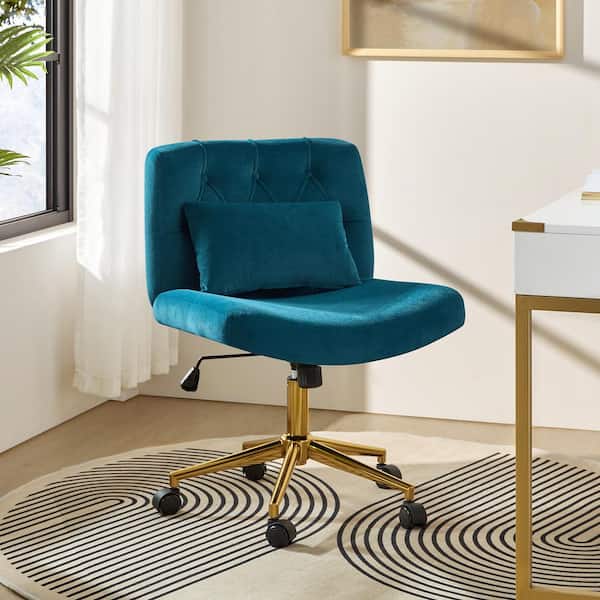 JAYDEN CREATION Norman Teal Modern 23 in. W Polyester Swive and Tilting Office Chair with Pillow