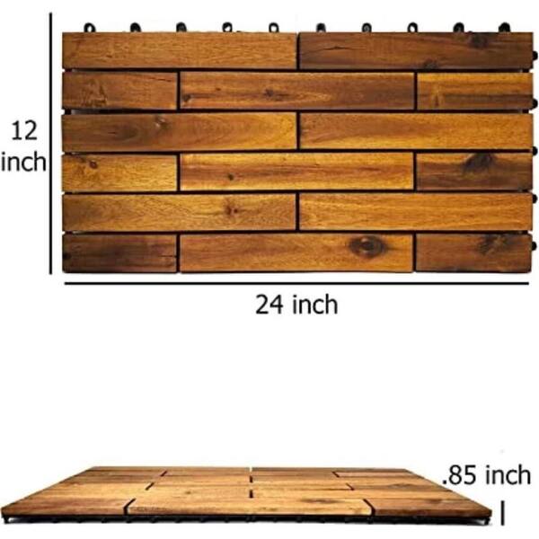 12 in. x 24 in. Acacia Wood Interlocking Brown Flooring Deck Tile (6-Pack)