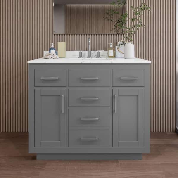 Wyndham Collection Beckett TK 42 in. W x 22 in. D x 35 in. H Single Bath Vanity in Dark Gray with Giotto Quartz Top