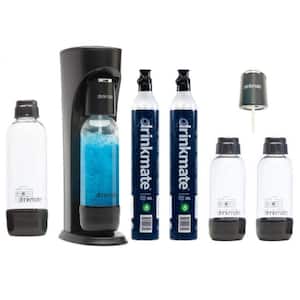 Matte Black Sparkling Water, Soda Maker Party Pack, 2 60L CO2 Cartridges, Extra Fizz Infuser, 1L and 2 0.5L Bottles