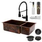 All-in-One Dual Mount Copper 33 in. 0-Hole 75/25 Double Basin Kitchen Sink in Oil Rubbed Bronze