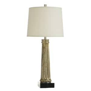 Dann Foley 37.25 in. Brown Candlestick Task and Reading Table Lamp for Living Room with White Linen Shade