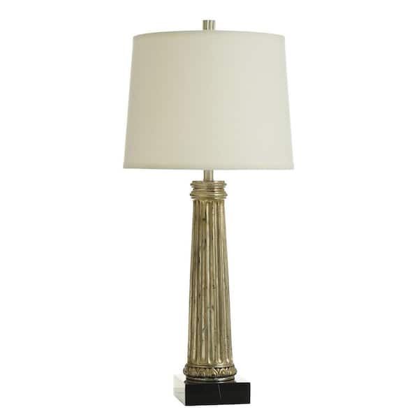 StyleCraft Dann Foley 37.25 in. Brown Candlestick Task and Reading Table Lamp for Living Room with White Linen Shade