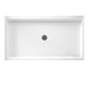34 in. x 60 in. Solid Surface Single Threshold Center Drain Shower Pan in White