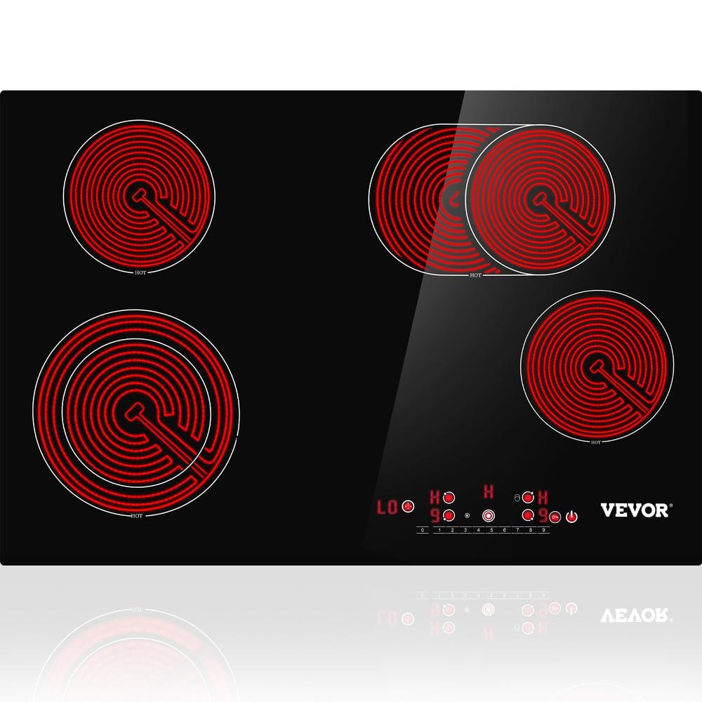VEVOR 30.3 x 20.5 in. Electric Cooktop in Black Stove Top with 4 Burners Ceramic Glass Surface 9 Power Levels