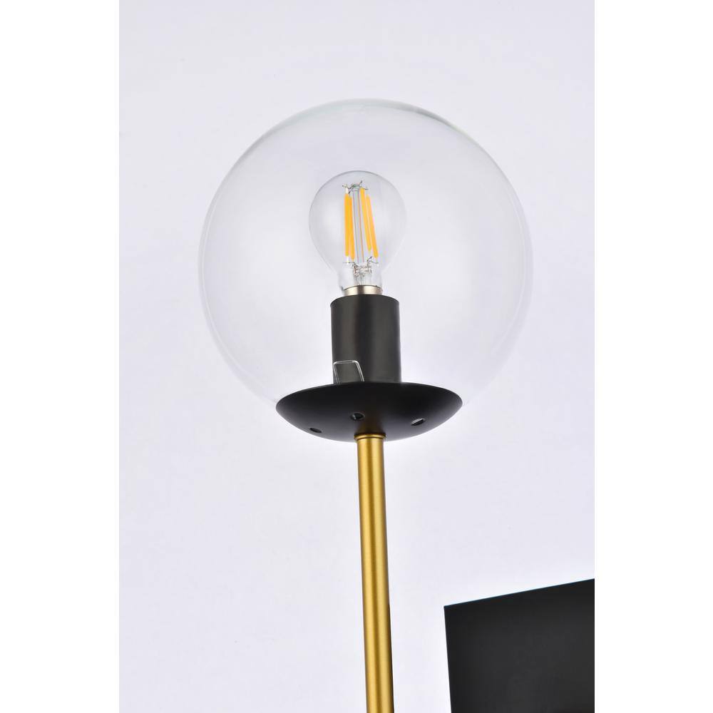 Neri Black and Brass Globe Glass Wall Sconce