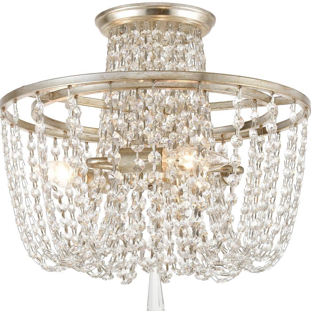 Antique Silver Crystal Bowl LED Flush Mount Light