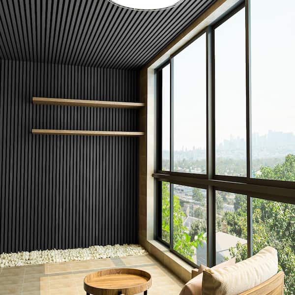 Matte Black 4/5 in. x 7-7/8 ft. x 2 ft. Acoustic MDF Decorative Wall Paneling, 3D Fluted Sound Absorbing Panel (2-Pack)