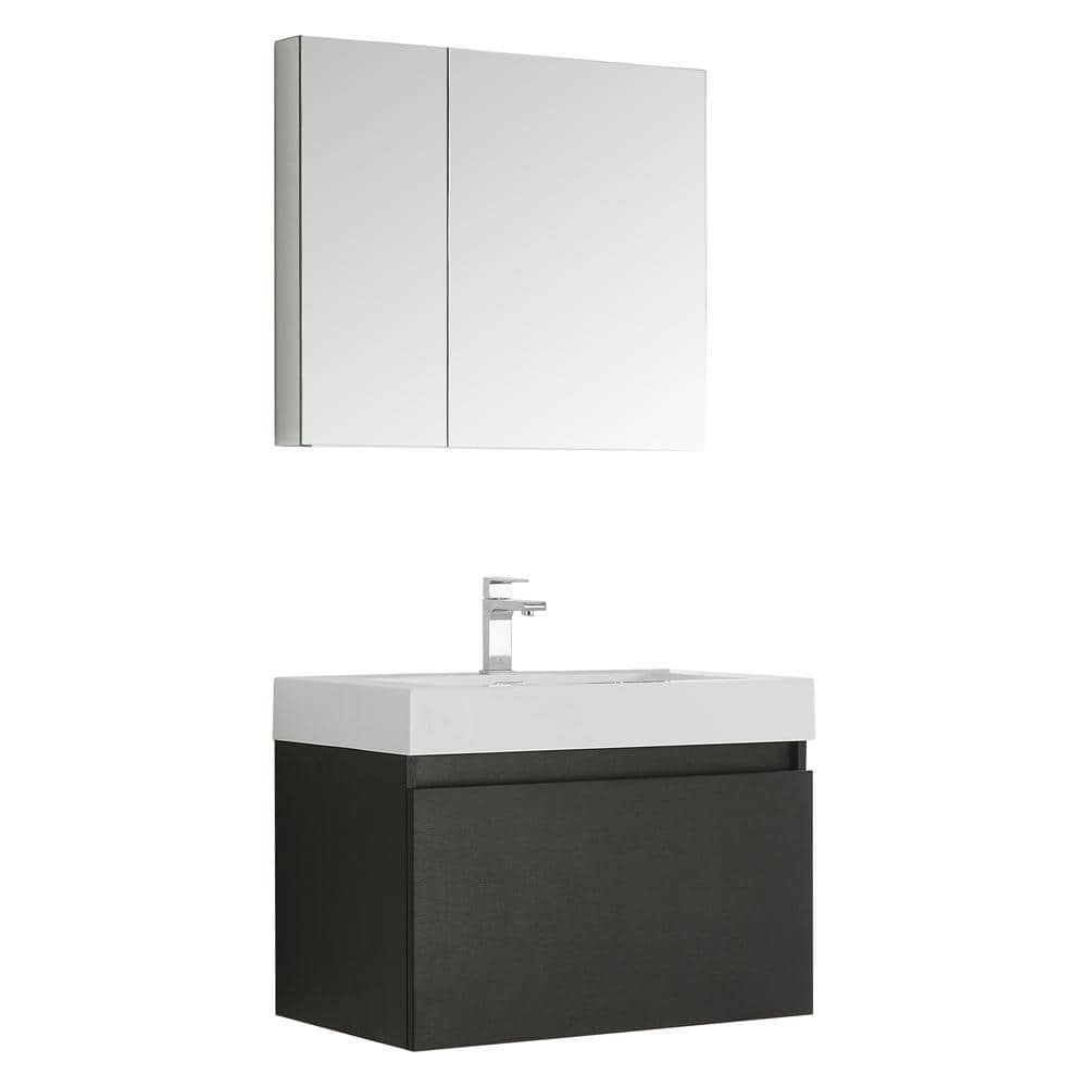Black Engineered Wood Wall Mount Vanity Set with Acrylic Sink