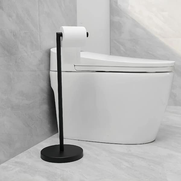 Freestanding Stainless Steel Toilet Paper Stand in Matte Black