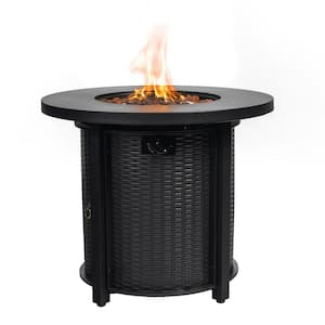 30 in. 40,000 BTU Round Steel Gas Outdoor Patio Fire Pit Table in Black with Rocks