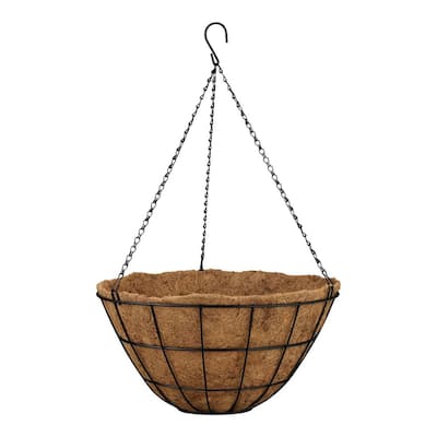 Vigoro Large Black Metal Hanging Round Planter with Coco Liner (20 in. L x 20 in. W x 10.5 in. H)