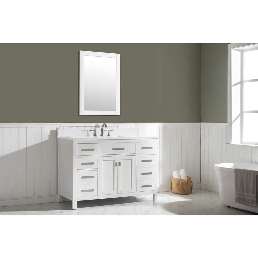 White Quartz Freestanding Single Vanity with Porcelain Sink
