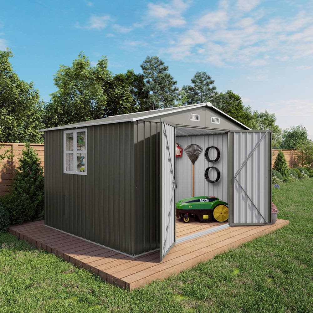 10 ft. x 8 ft. Gray Metal Outdoor Storage Shed with Lockable Door, Air Vent and Clear Window for Backyards (80 sq. ft. ) price history on PriceWatchPro