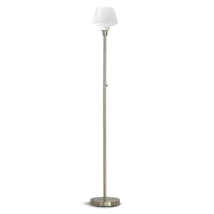 Cafe 71 in. Brushed Nickel LED Dimmable Torchiere Floor Lamp with LED Bulb, White Glass Shade