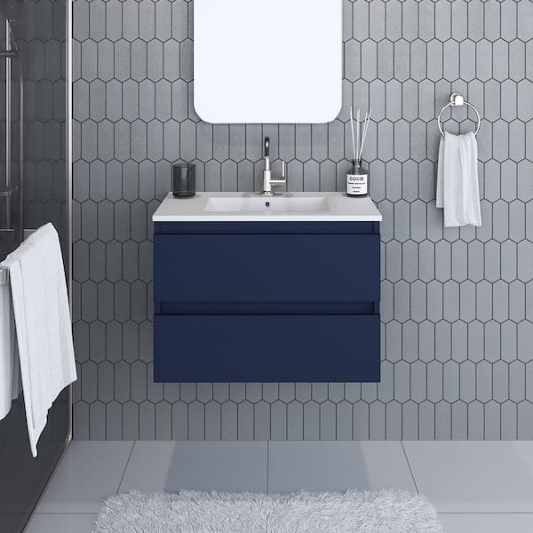 Salt 30 in. W x 18 in. D Bath Vanity in Navy with Ceramic Vanity Top in White with White Basin