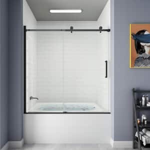 55 in. - 59 in. W x 60 in. H Contemporary Single Sliding Frameless Bathtub Door in Matte Black with Clear Glass