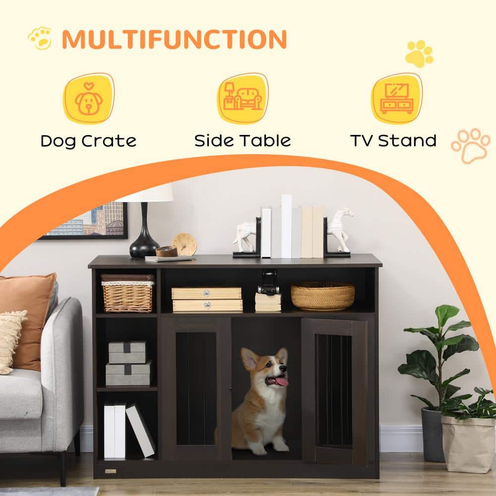 Medium Brown Wooden Dog Crate Table with Storage