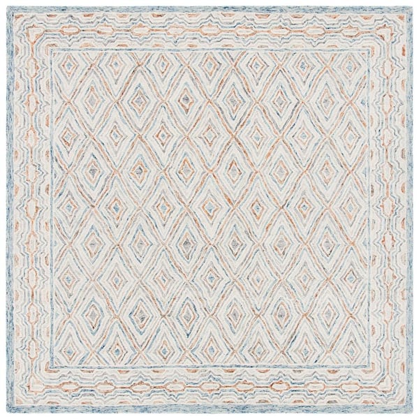 SAFAVIEH Capri Blue/Rust 7 ft. x 7 ft. Border Diamond Square Area Rug