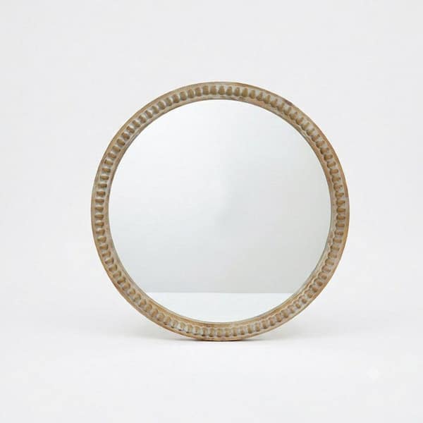 Ballantine Natural 35.43 in W x 35.43 in. H Wall-Mounted Round Wood Framed Mirror, Farmhouse Style Accent Mirror