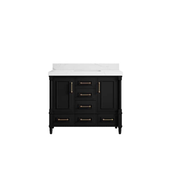 Willow Collections Hudson 42 in. W x 22 in. D x 36 in. H Bath Vanity in Black with 2 in. Calacatta Quartz Top