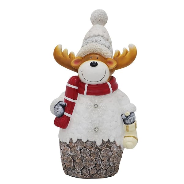 21 in. H Resin Battery Operated Christmas Animated Christmas Reindeer Sculpture with LED Lights