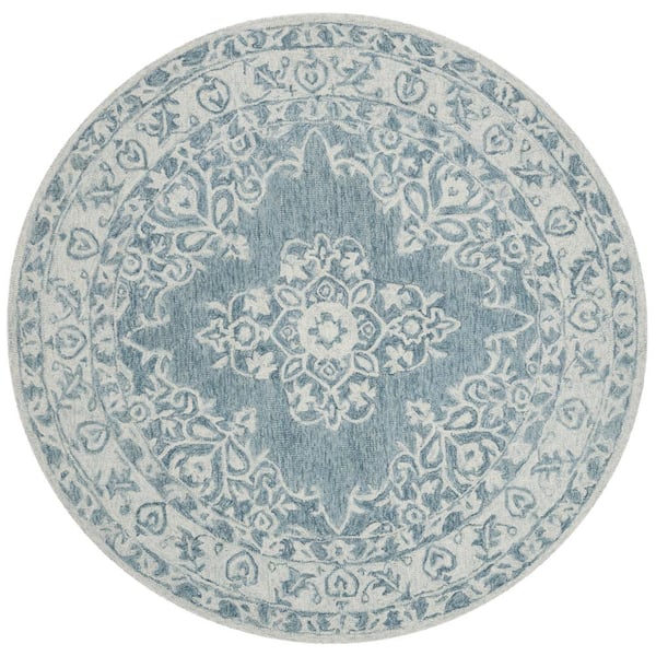 SAFAVIEH Micro-Loop Blue/Light Blue 5 ft. x 5 ft. Round Border Area Rug