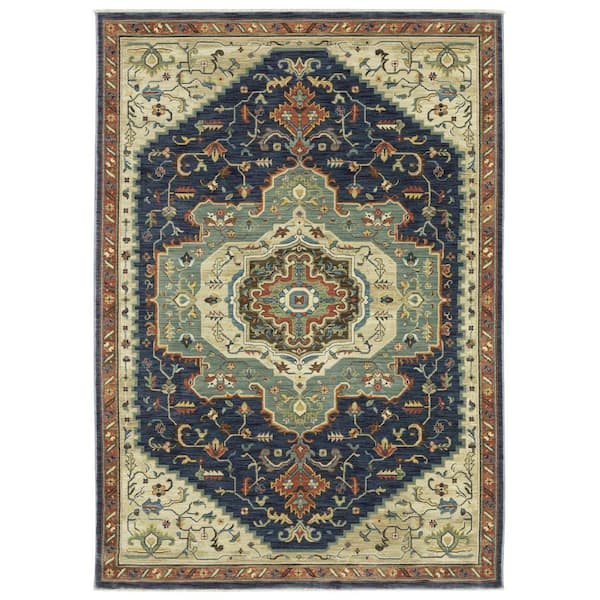 8 ft. Round Ivory, Green Oriental Washable Area Rug