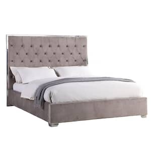 Demarcus Light Grey King Velour Upholstered Eastern Bed