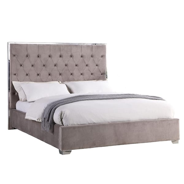 Best Master Furniture Demarcus Light Grey King Velour Upholstered Eastern Bed