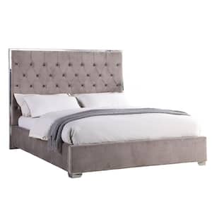 Demarcus Light Grey Queen Velour Upholstered Bed