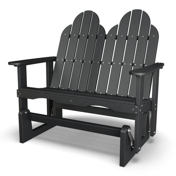 WILDRIDGE Classic 2 Person Black Plastic Outdoor Adirondack Glider LCC   Wildridge Outdoor Gliders Lcc 208 Bk 64 600 