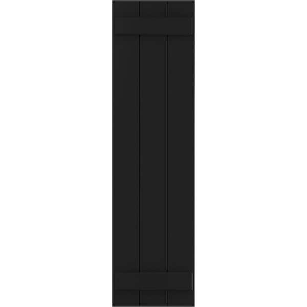 Ekena Millwork 16 1/8" x 27" True Fit PVC Three Board Joined Board-n-Batten Shutters, Black (Per Pair)