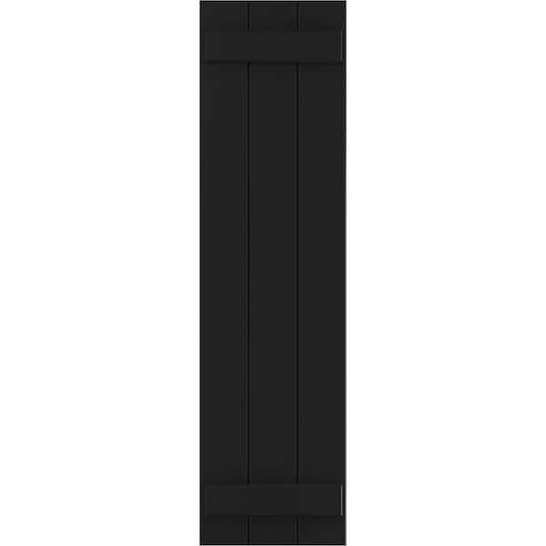 Ekena Millwork 16-1/8 in. x 80 in. True Fit PVC Three Board Joined Board and Batten Shutters Pair in Black