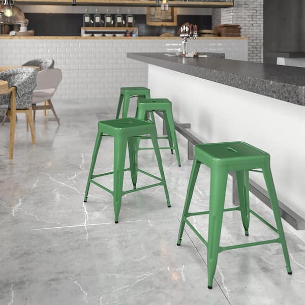 24 in. Green Metal Bar Stool