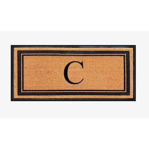 A1HC Markham Picture Frame Black/Beige 30 in. x 60 in. Coir and Rubber Flocked Large Outdoor Monogrammed C Door Mat