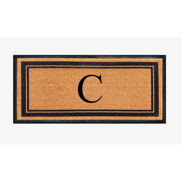 A1 Home Collections A1HC Markham Picture Frame Black/Beige 30 in. x 60 in. Coir and Rubber Flocked Large Outdoor Monogrammed C Door Mat