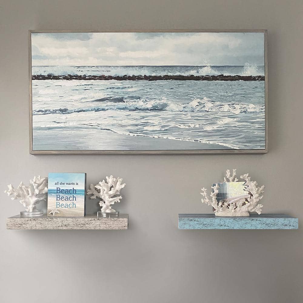 Blue and White Rectangular Floating Wood Shelves Set