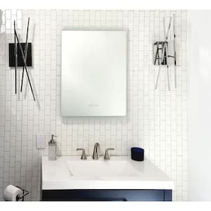 Kinsale 23.6 in. W x 31.5 in. H Rectangular Fog Free LED Frameless Wall Mount Bathroom Vanity Mirror with Clock & Temp