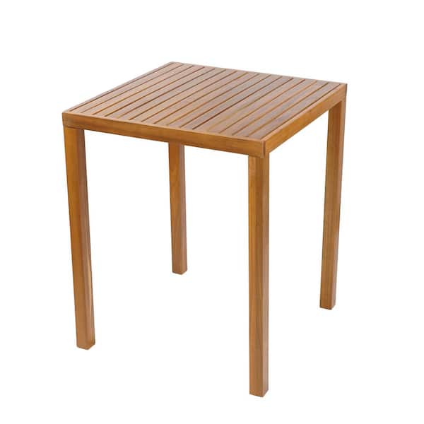 Simon 39.5 in. Teak Finish Square Solid Wood Bar Height Outdoor Patio Table with Slatted Top