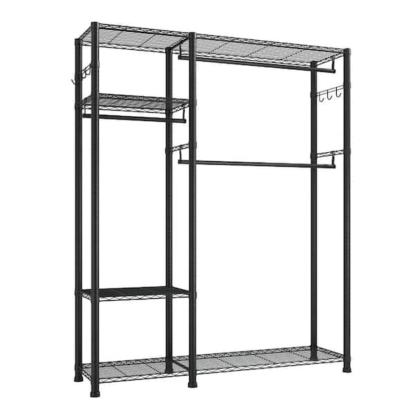 Avex 45 in. W x 76 in. H Black Carbon Steel Heavy Duty 6 Adjustable Tiers Clothes Rack with 3 Hanging Rods